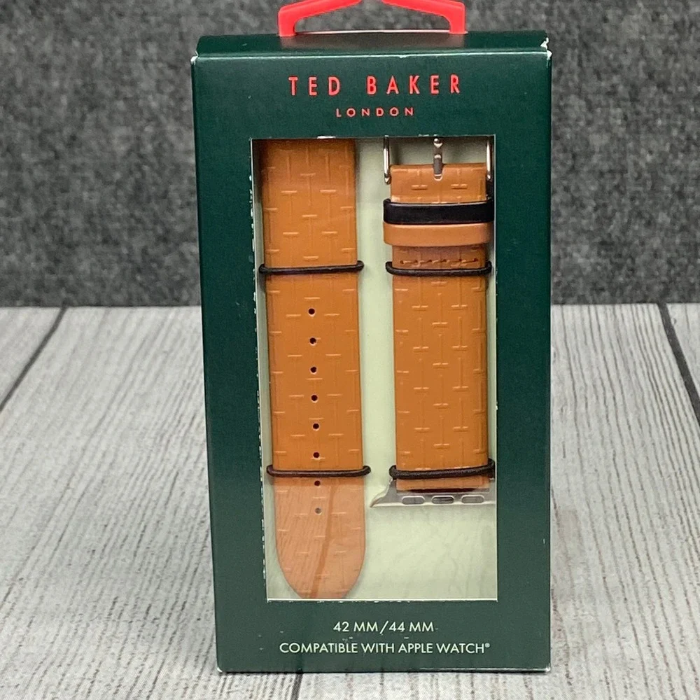 Ted Baker London Apple Watch Band 42mm 44mm Brown Embossed‎ Leather Strap